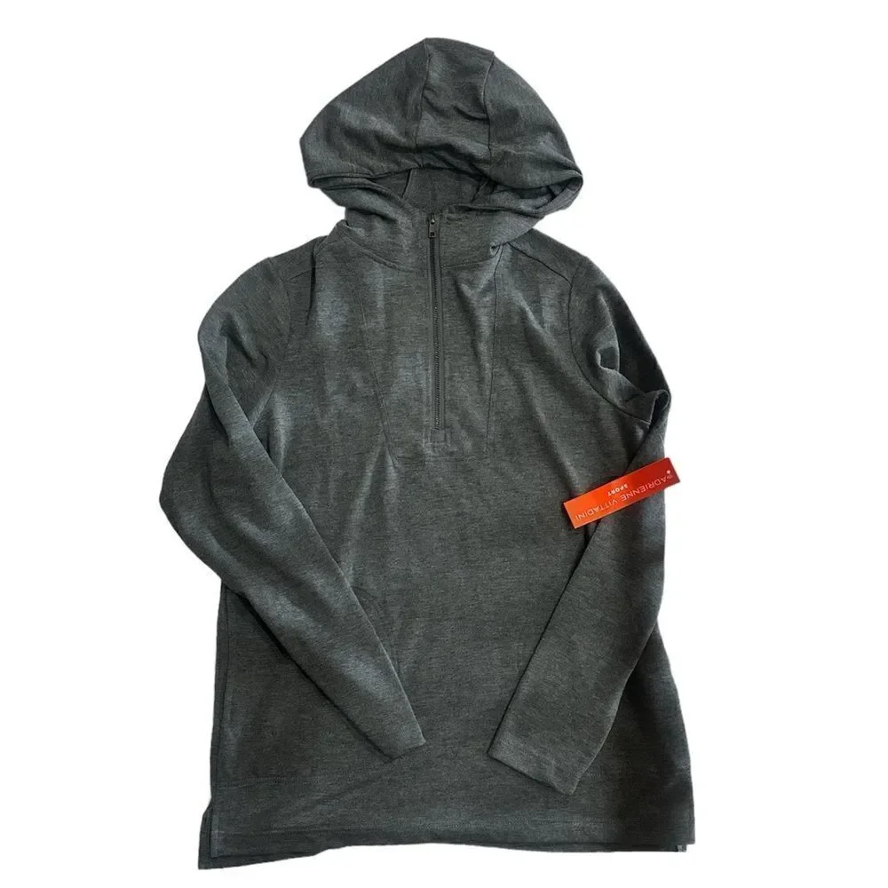 Adrienne Vittadini Sport Gray Pullover Hoodie Top Shirt with pockets Small S NWT - Picture 1 of 5
